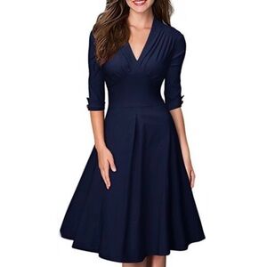 MUISOL | navy knee length professional/cocktail/career dress | Vintage style